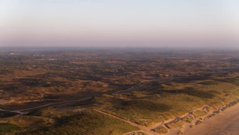 Drone-flyover-on-the-Dunes-of-Meijendel,-nature-reserve-between-Scheveningen,-The-Hague-and-Wassenaar,-the-Netherlands