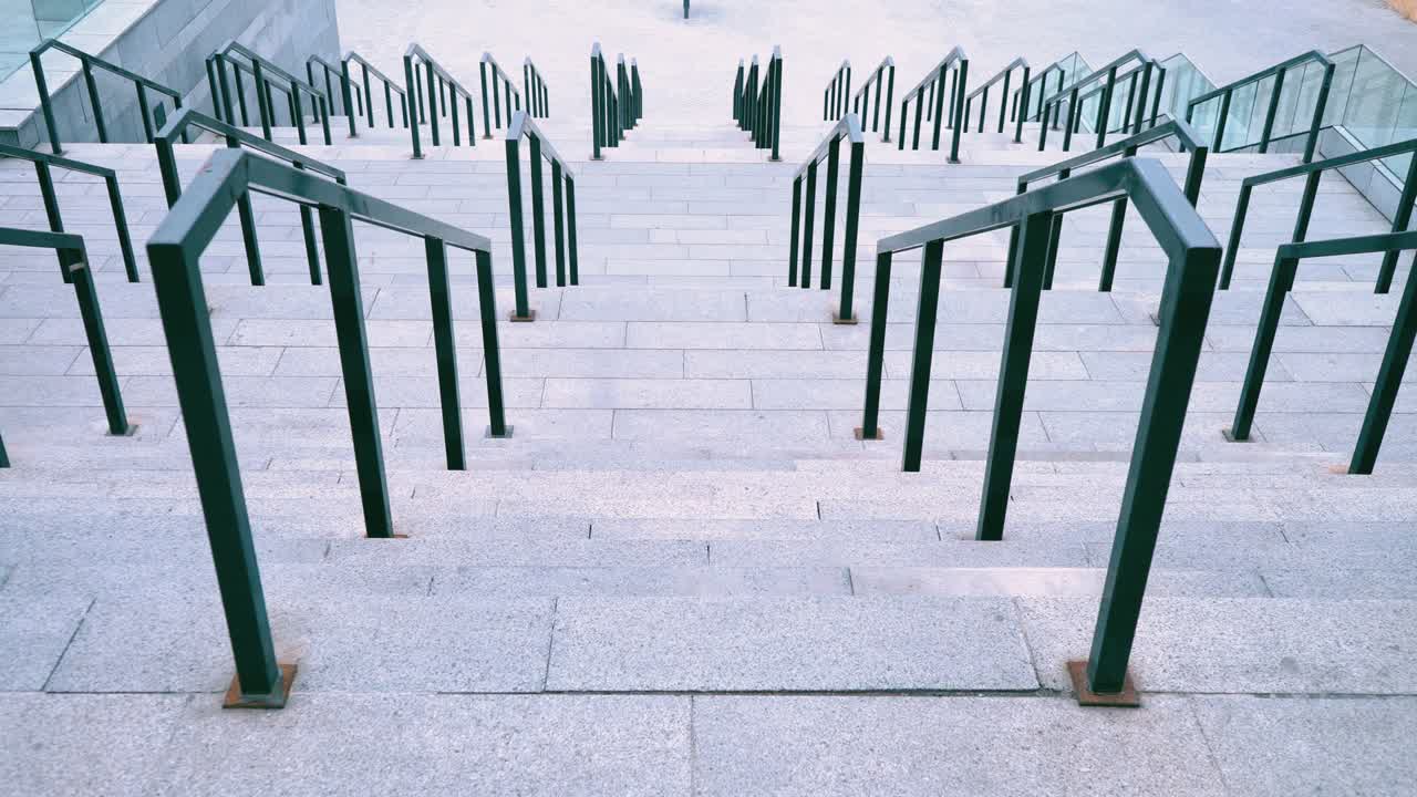 Wide Staircase Made of Concrete, With Black Iron Railings Railings, Large Staircase to the Football Stadium