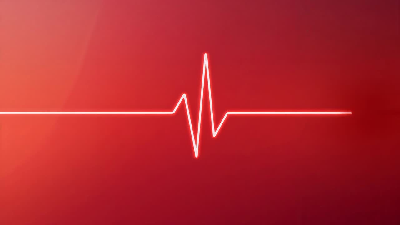 Animating white ECG waveform rising and falling on red gradient screen representing heartbeat