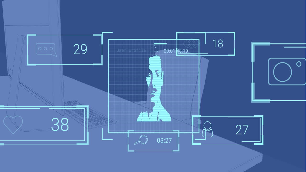 사무실 데스크에 대한 프로필 및 소셜 미디어 아이콘의 애니메이션