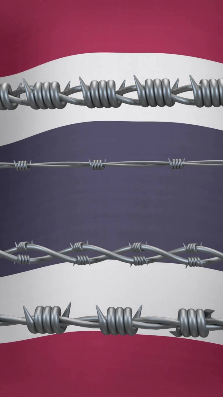 Barbed wire animation over flag with red, white, and blue stripes