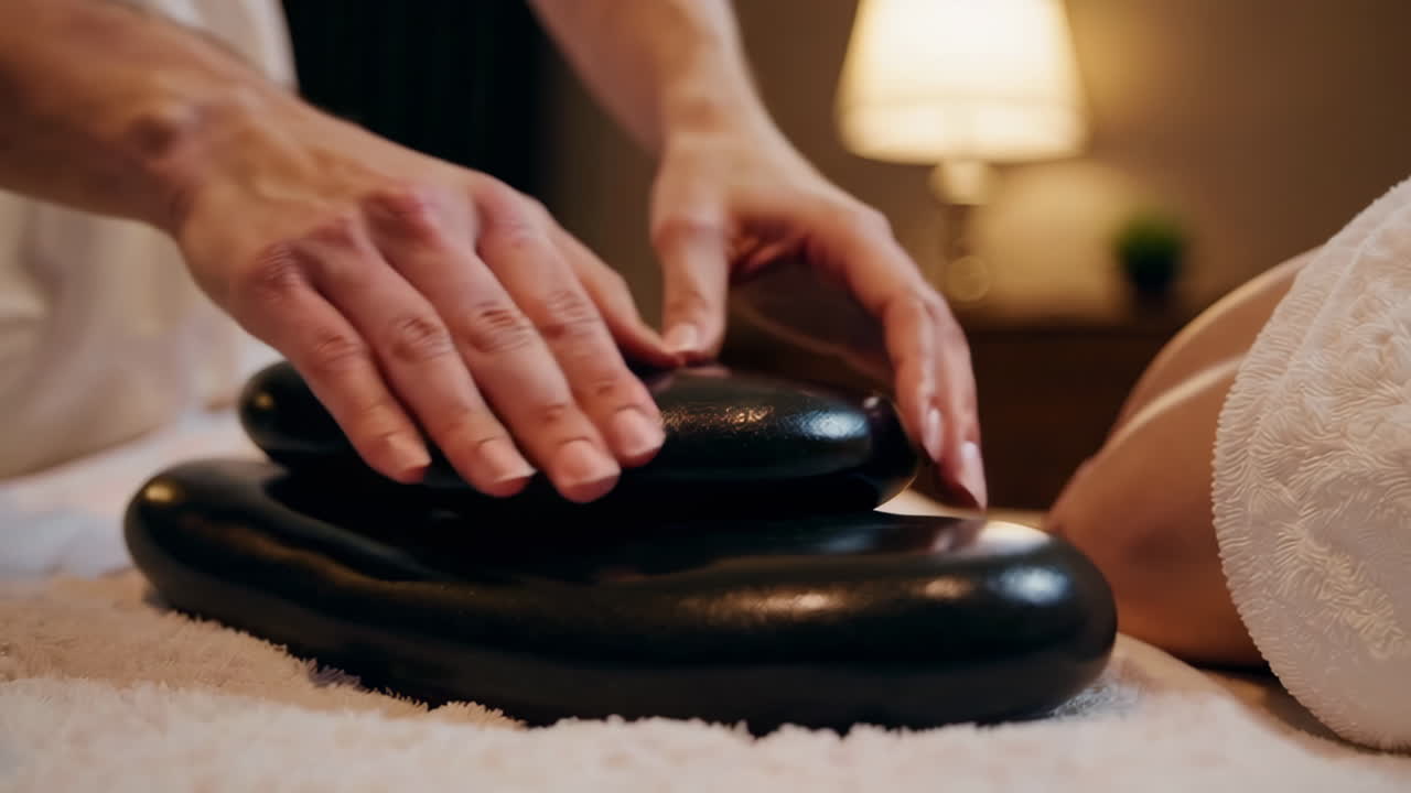 sesión de masaje con piedras calientes