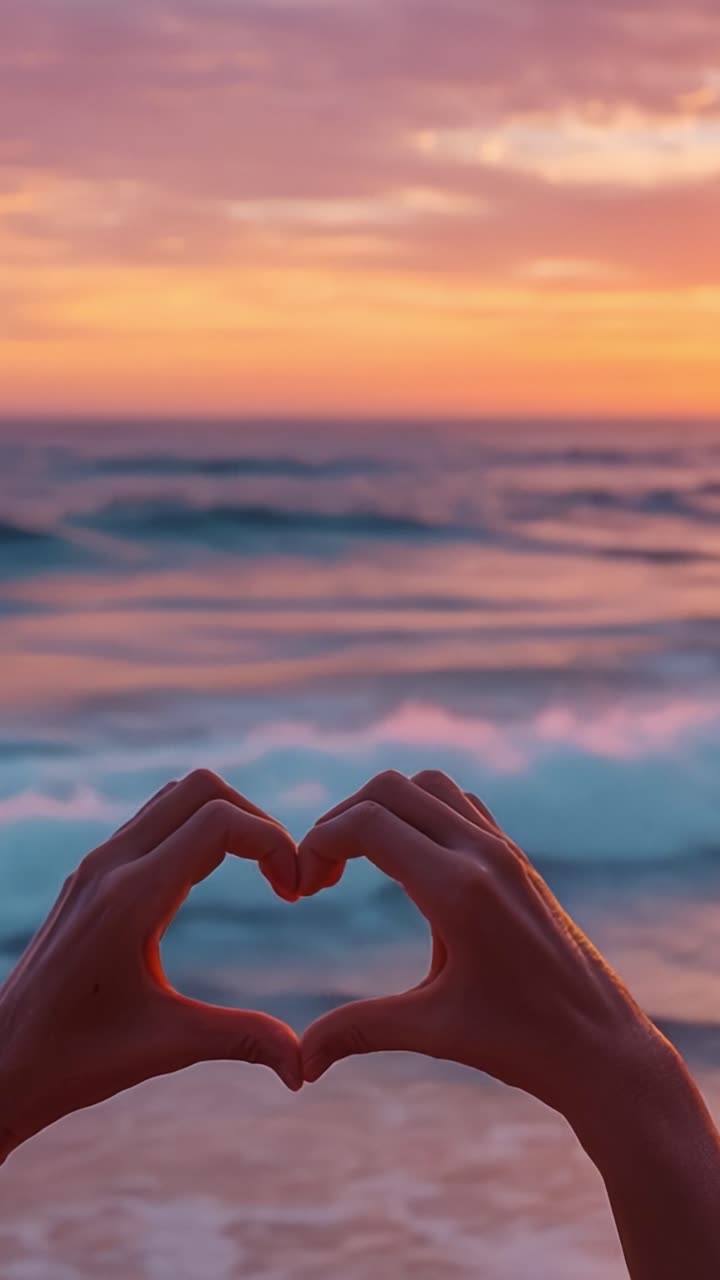 Un gesto romantico sullo sfondo di un tramonto sereno su un mare calmo, creando un'atmosfera di amore e tranquillità.