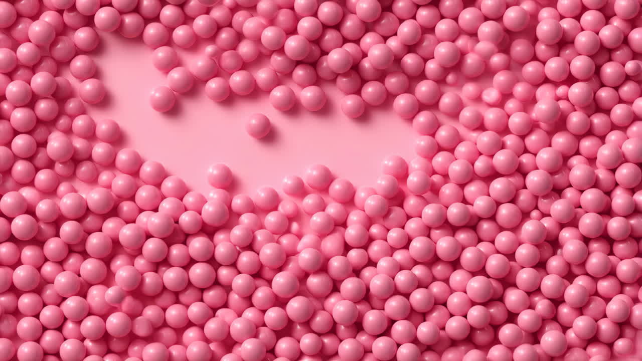 Vibrant Pink Spheres Scattered on a Pink Background with Empty Space