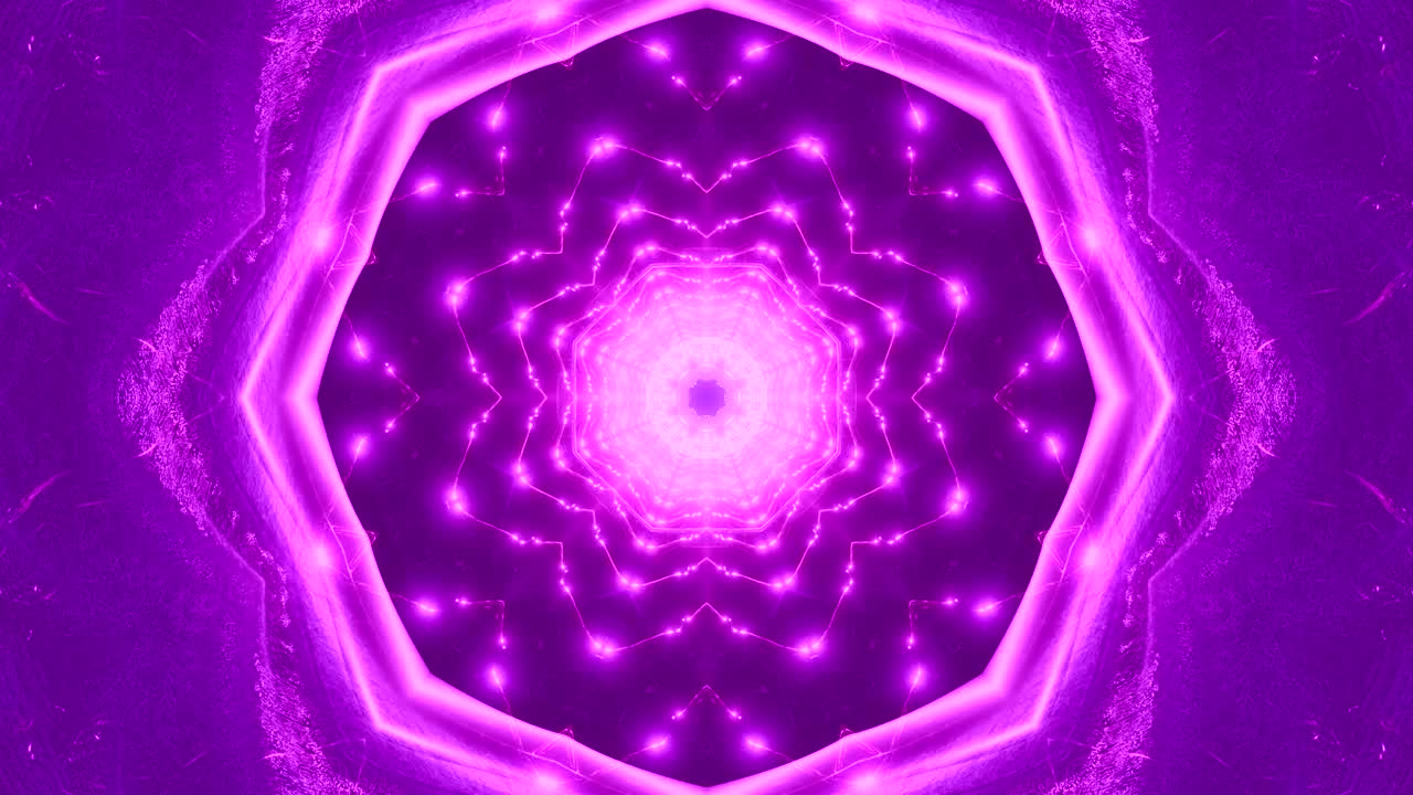 This video features a mesmerizing tunnel of vibrant purple lights that pulse and shift in a seamless loop. The dynamic patterns create an immersive visual flow, perfect for any setting