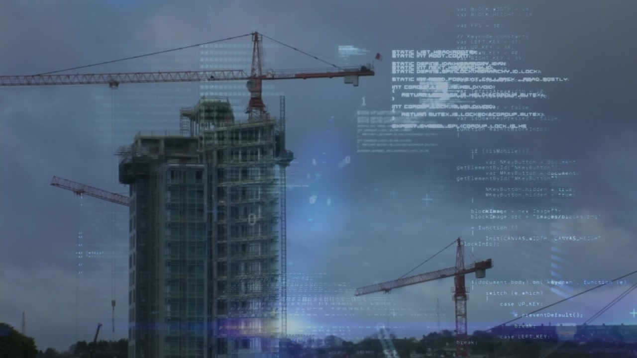 Animation of data processing over timelapse with construction site