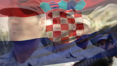 animación de la bandera de croacia sobre varios soldados varones