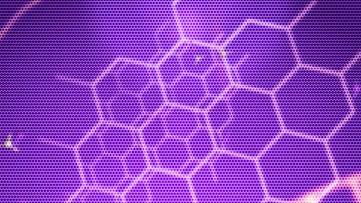 Computer generated animated moving motion background showing scientific biology atoms molecules particles genes DNA