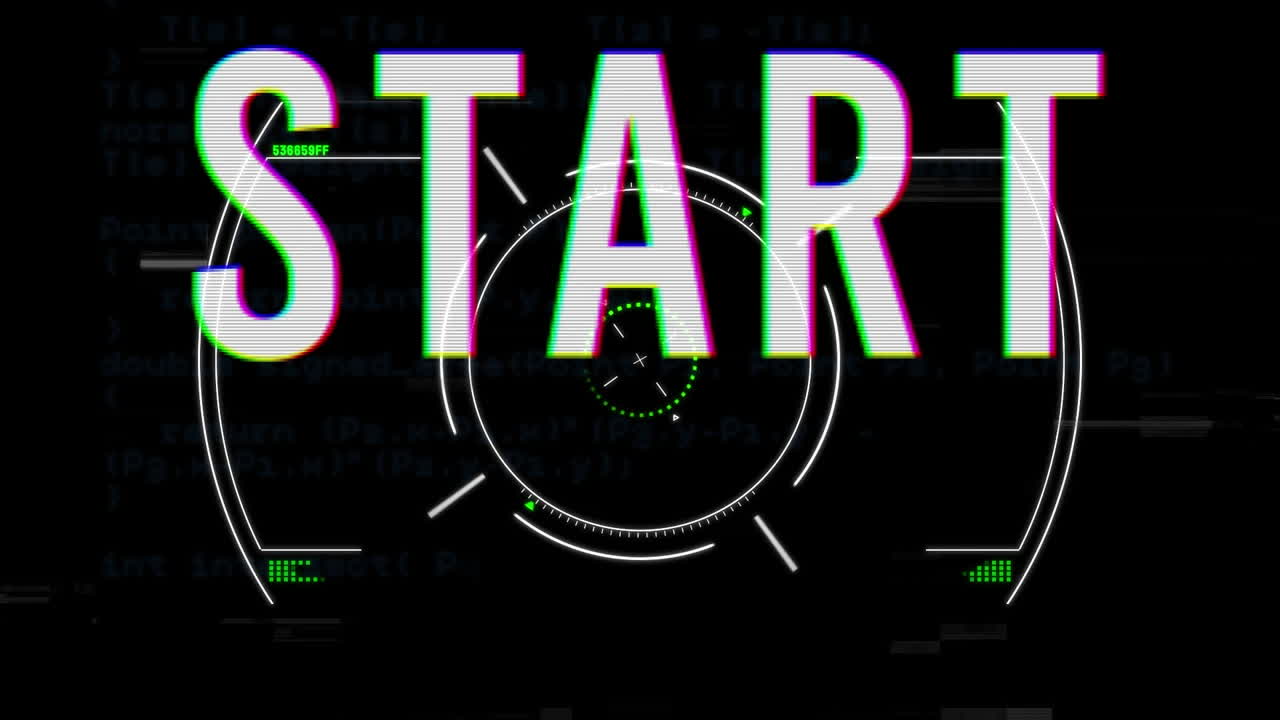 animación de texto blanco, inicio, con bloqueo de seguridad giratorio e interferencia, en negro