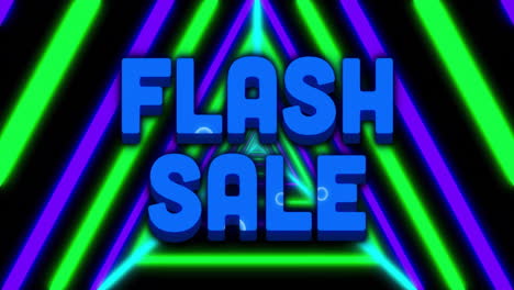 Flash-Sale-Textanimation-über-Neonfarbenen-Dreiecksformen-Und-Leuchtenden-Linien