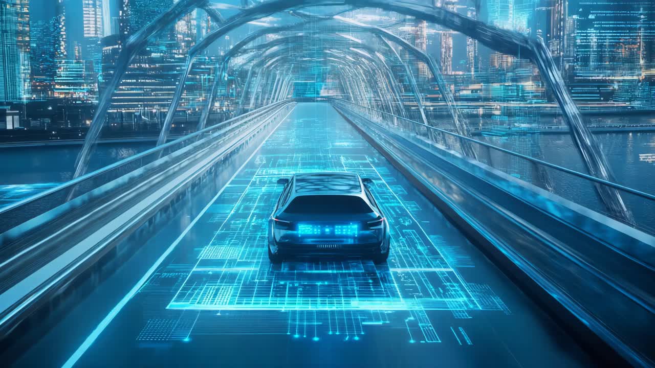 Futuristic Self-Driving Car on a Virtual Road