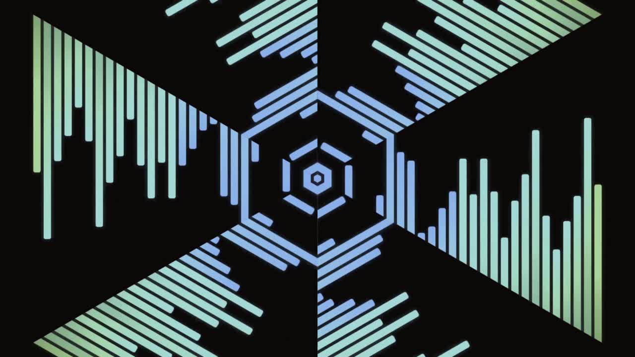 Abstract Digital Audio Visualizer with Pulsating Hexagon