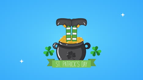 st patricks day animated card with cauldron and elf legs