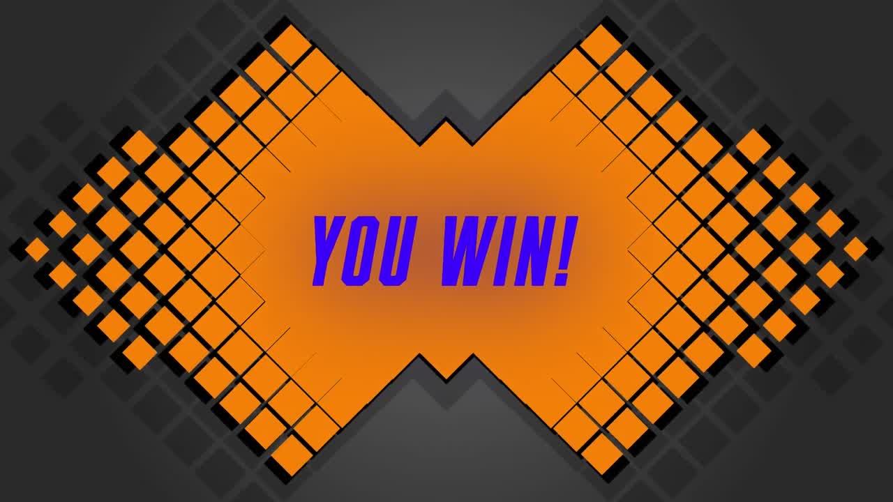 animación digital de usted ganar texto contra formas abstractas en fondo gris