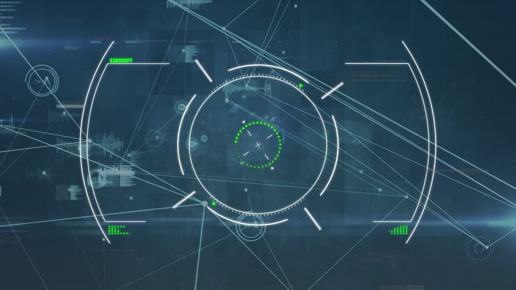 Animation of interference and scope scanning over network of connections on black background