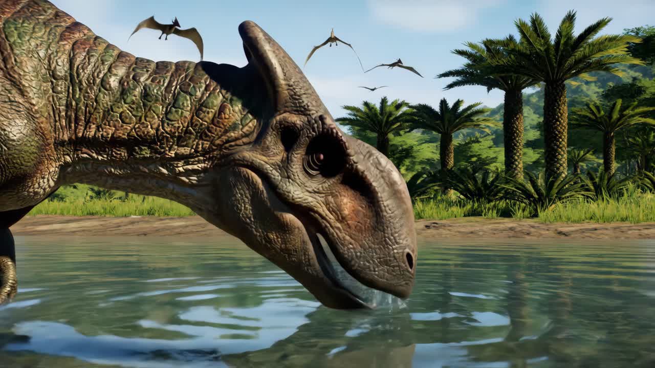 Parasaurolophus and Pterosaurs at a Watering Hole