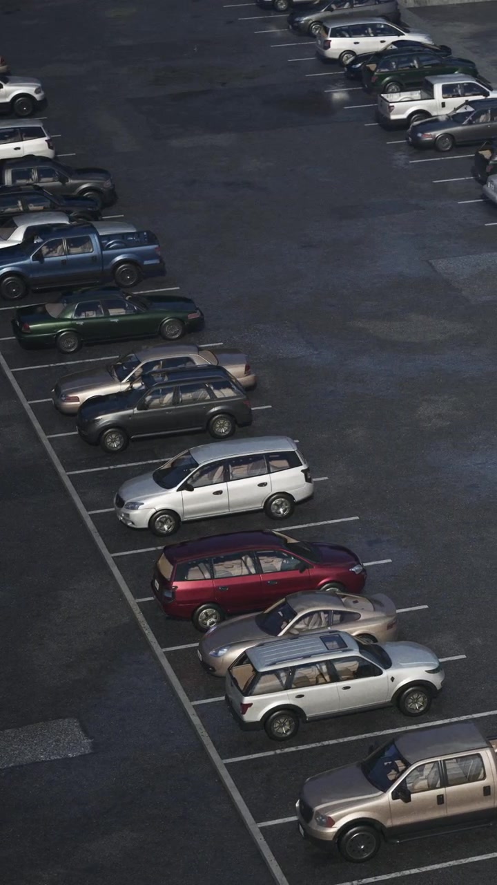 Biler parkeret på en parkeringsplads om dagen på en klar solskinsdag.