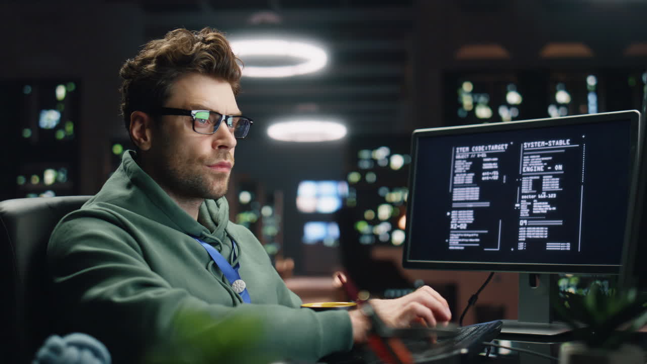 programador teclado de trabajo ordenador de escritorio centro de datos sala de control de primer plano