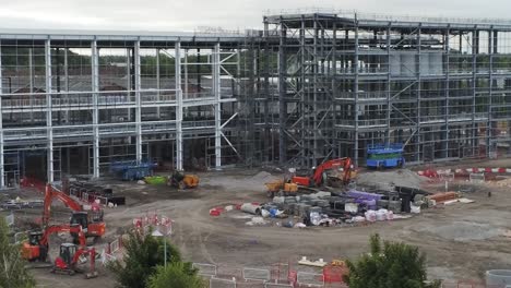 Aerial-view-empty-modern-town-concrete-office-building-construction-site