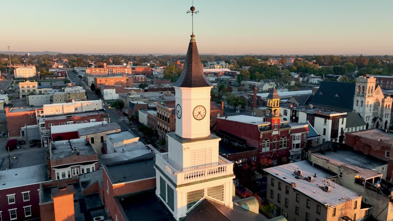 Premium stock video Aerial orbit of hagerstown maryland city hall steeple