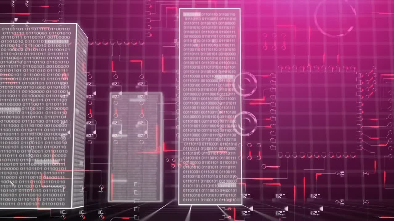 animación del procesamiento de datos financieros a través de servidores informáticos