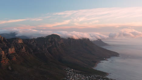 aerial of sunset over the twelve apostles in cape town south africa