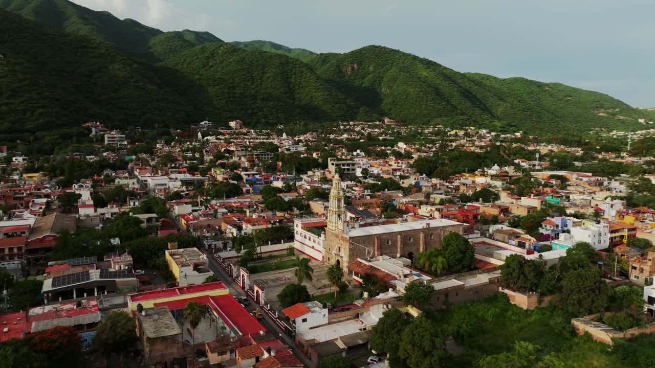 Aerial View of a Colorful Town in the Mountains of Mexico