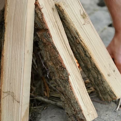 make the fire in nature. traditional way of making food in nature