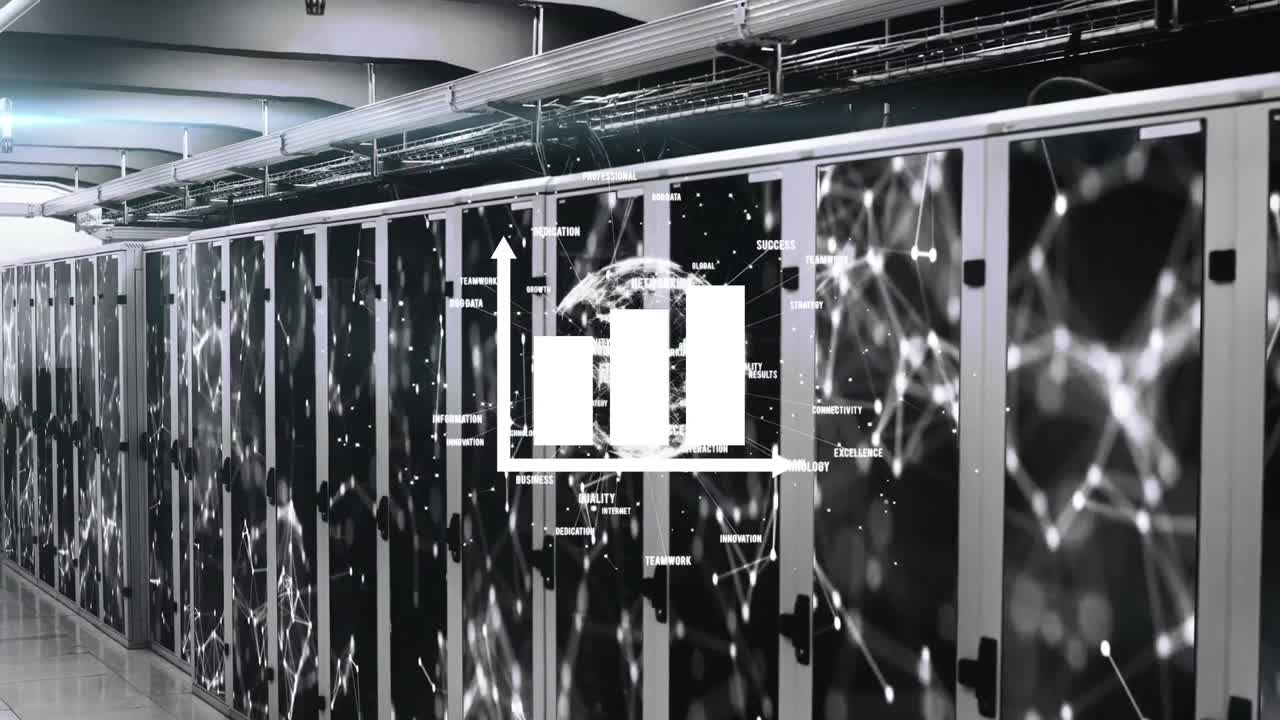 анимация сети соединений со статистикой через компьютерные серверы