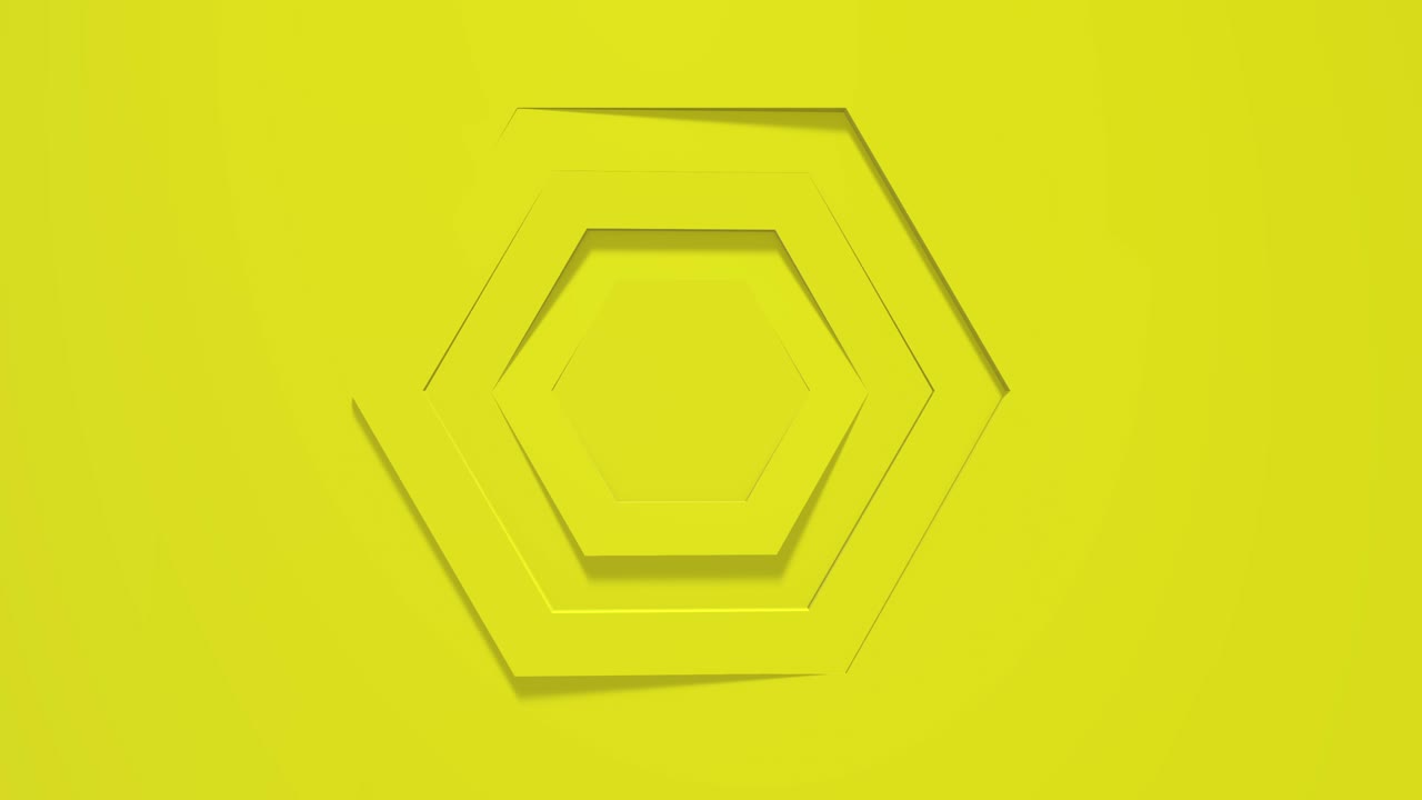 fondo de negocios amarillo con hexágonos girando en el centro del marco. movimiento de los marcos de las ventanas. animación 3d. hermosa renderización de bucle en 4k
