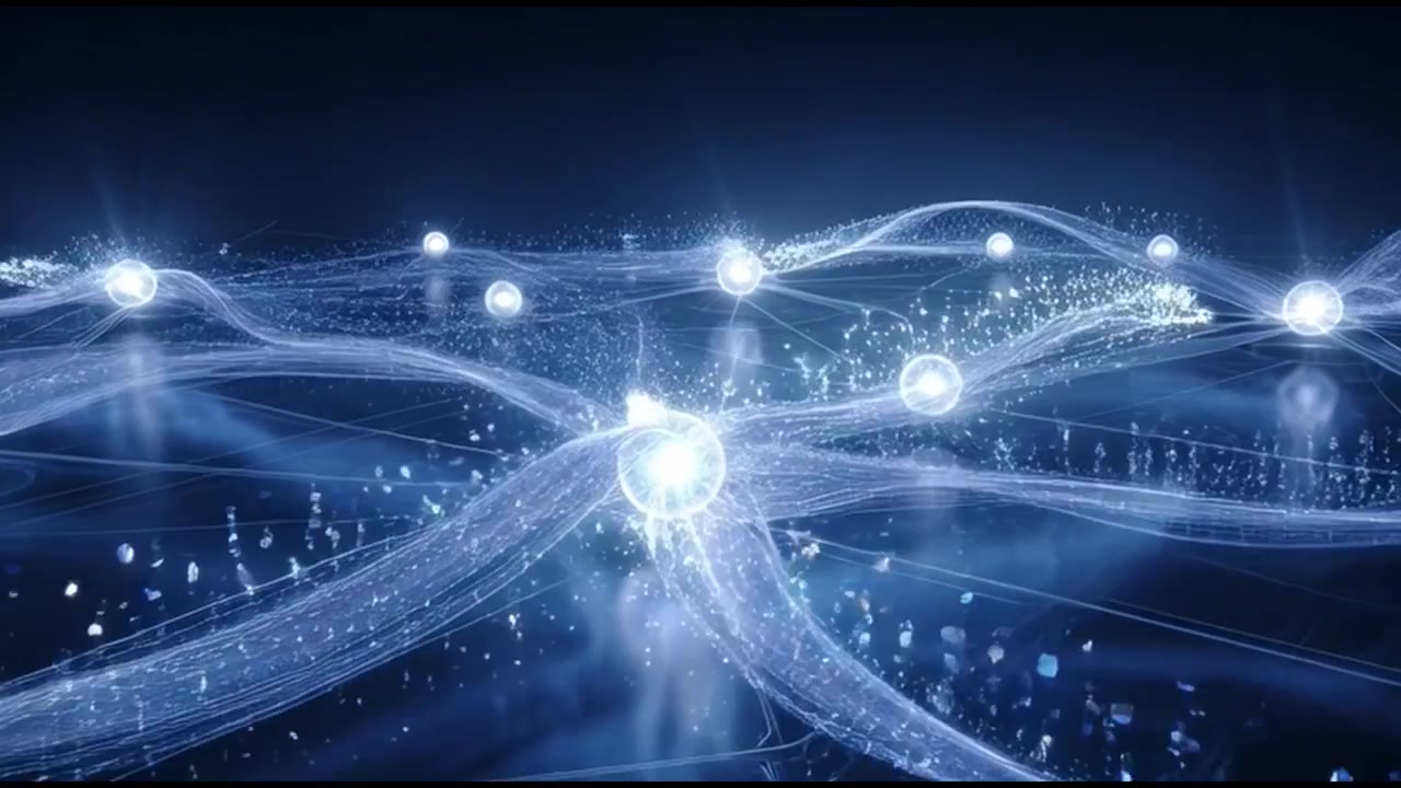 Digital Network Nodes Connecting with Glowing Data Streams