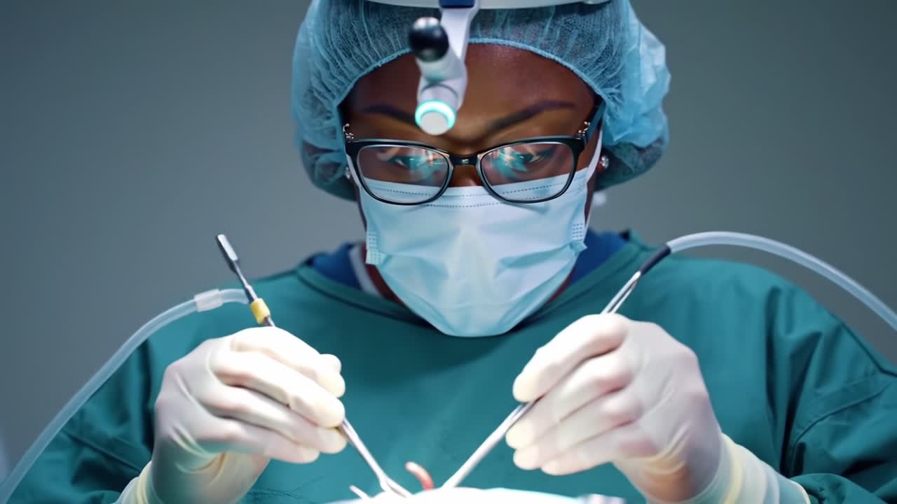 Skilled Surgeon Performing Delicate Operation with Precise Instruments in a Controlled Medical Environment Focused on Patient Care and Surgical Expertise