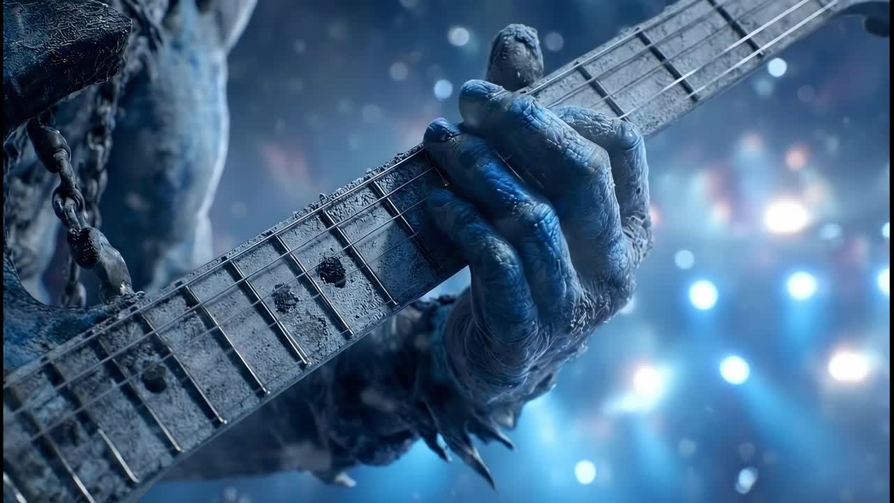 Monster hand playing an electric guitar
