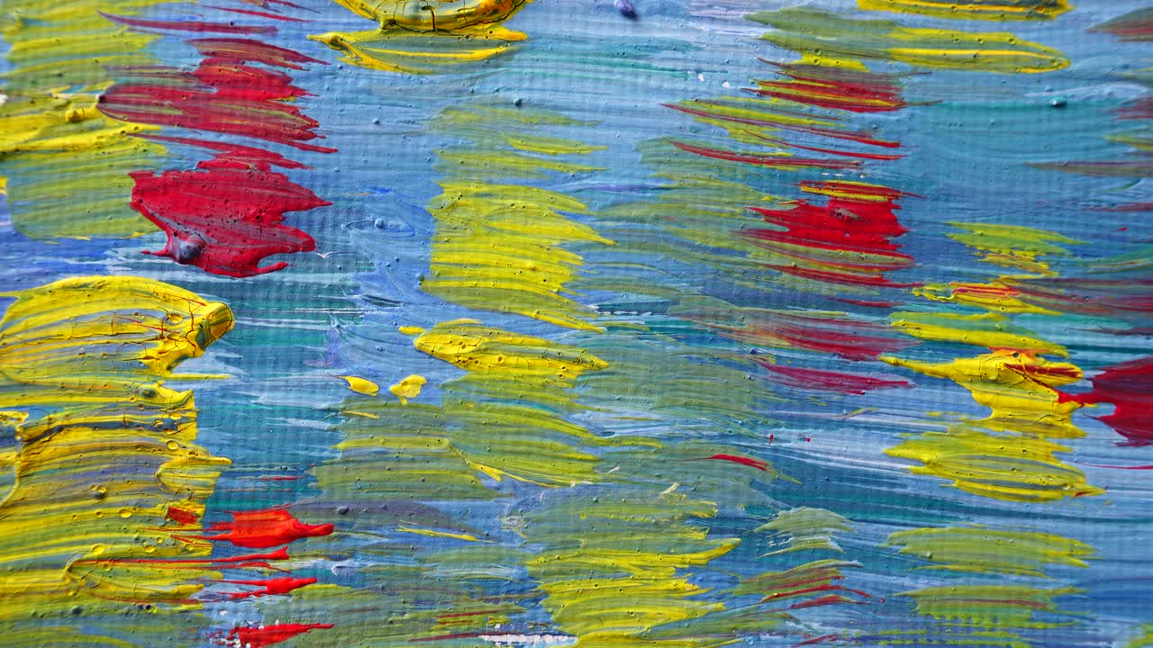 Desenho abstrato pintado com guache. Filmagem de uma imagem em movimento