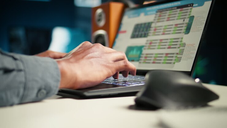 Trabalhador independente que equilibra tarefas freelance e pesquisa de artigos
