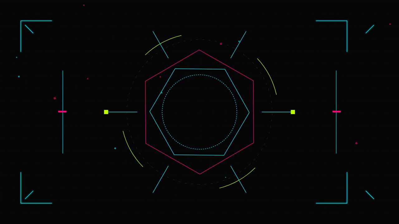 Abstract Digital HUD Interface with Rotating Geometric Shapes