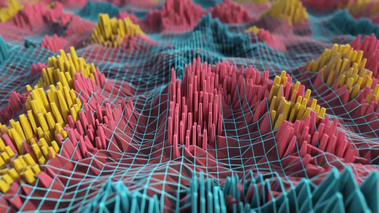 Abstract 3D Wave Motion with Colorful Geometric Pillars