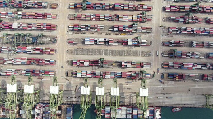 Time Lapse Aerial Footage of Commercial Port Terminal in Singapore