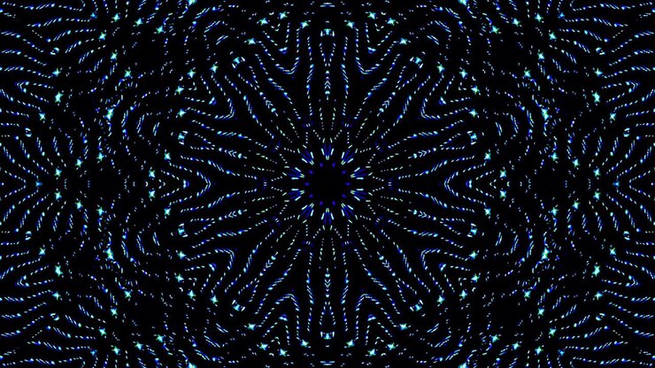 light wave abstract dots set blue color kaleidoscope black background