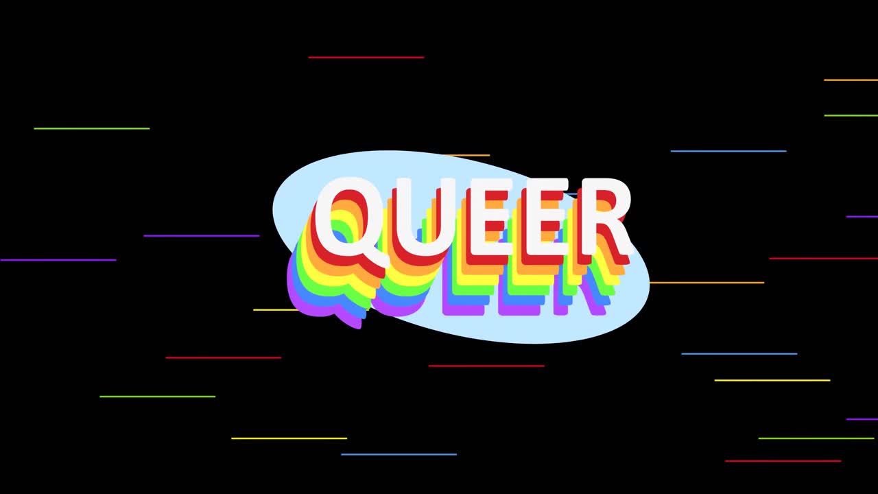 검은 바탕의 무지개 줄무 ⁇  위에  ⁇ 어 텍스트의 애니메이션