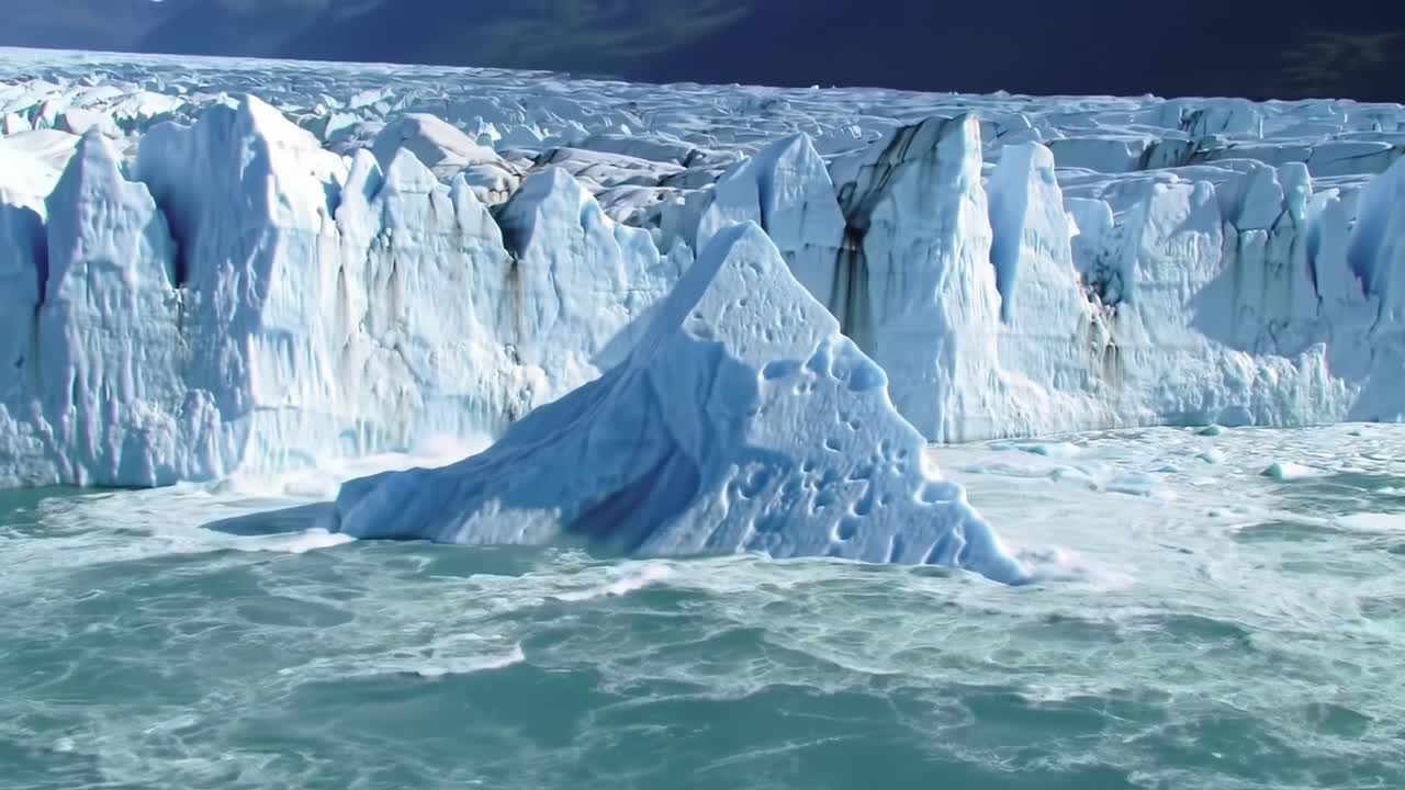 Majestic Iceberg Structure Surrounded by Glacial Waters, Capturing the Beauty of Nature's Frozen Wonders in a Stunning Display of Blue and White Tones