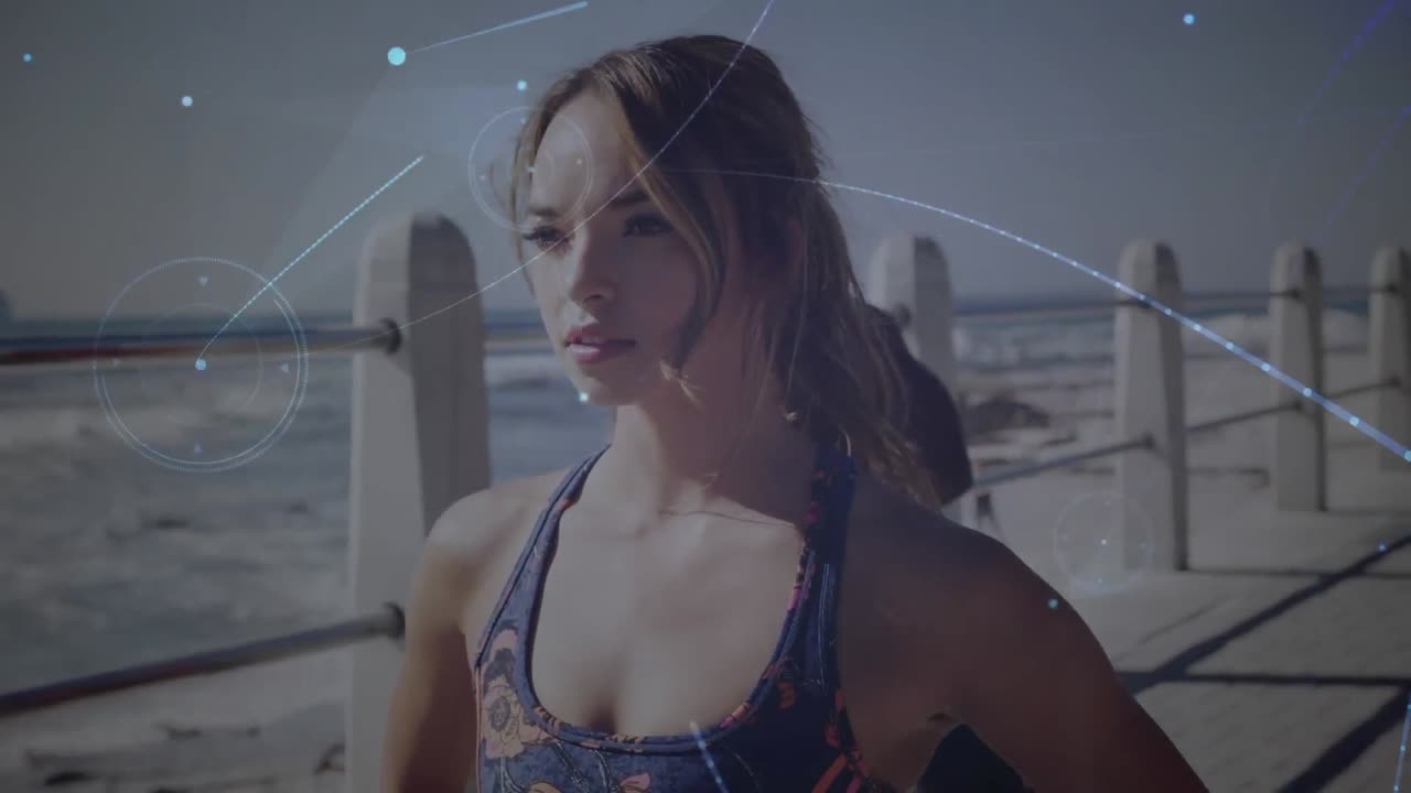 animación de la red de conexiones sobre mujeres que hacen ejercicio al aire libre