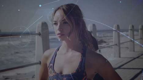 animación de la red de conexiones sobre mujeres que hacen ejercicio al aire libre