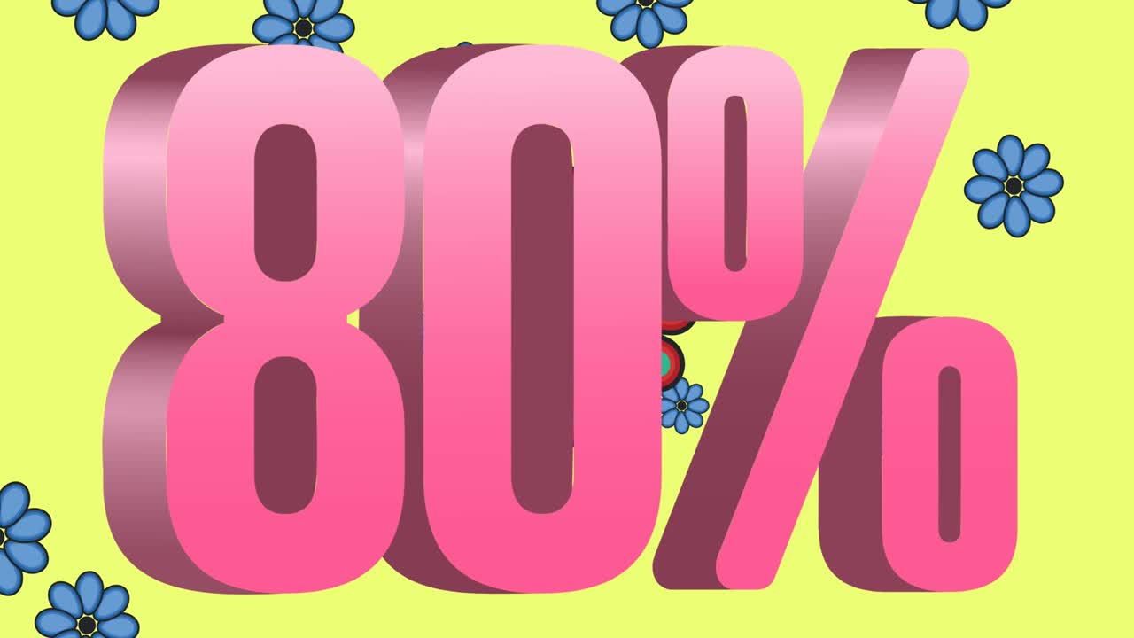 animación de 80 por ciento de texto sobre flores que se mueven en movimiento hipnótico