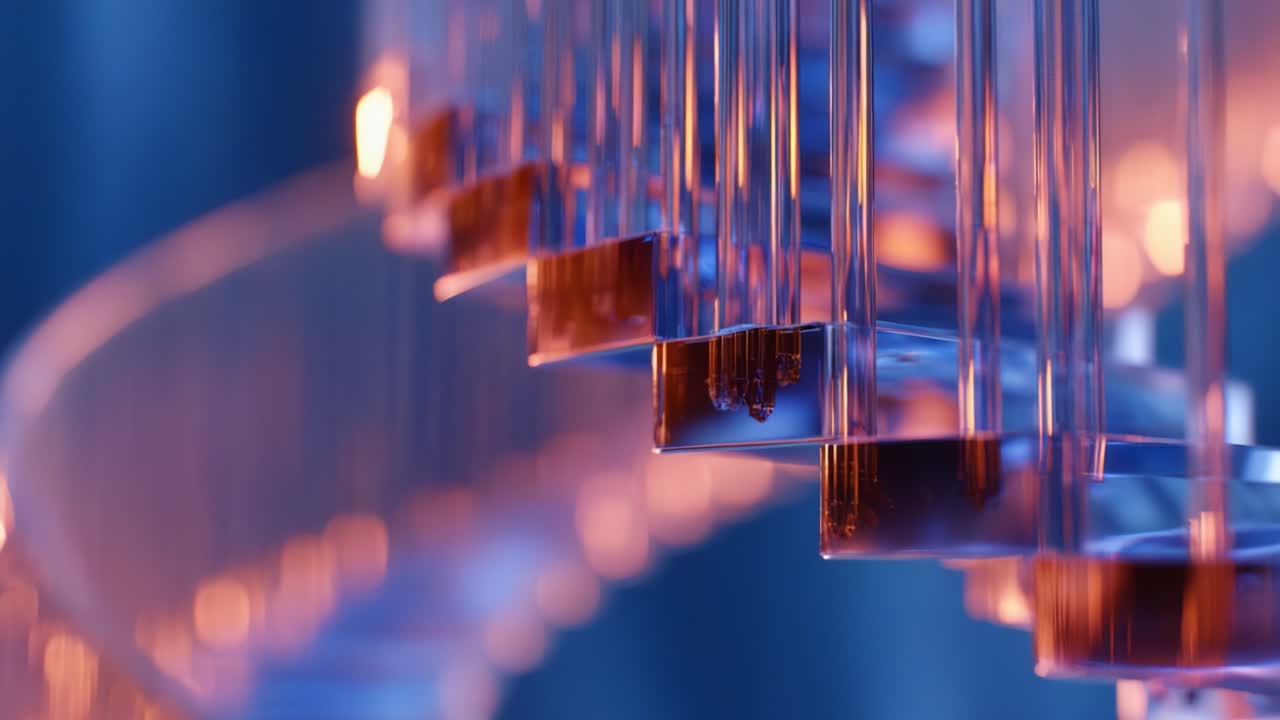 A Mesmerizing Display of Transparent Glass Tubes with Captivating Illuminations, Portraying an Artistic Arrangement that Blends Creativity and Structure Amidst Enigmatic Colors and Patterns