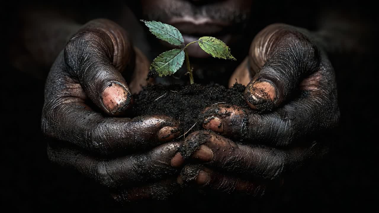 Nurturing Life: A Close-Up of Hands Cradling a Small Plant in Rich Soil, Symbolizing Hope, Growth, and Connection to Nature