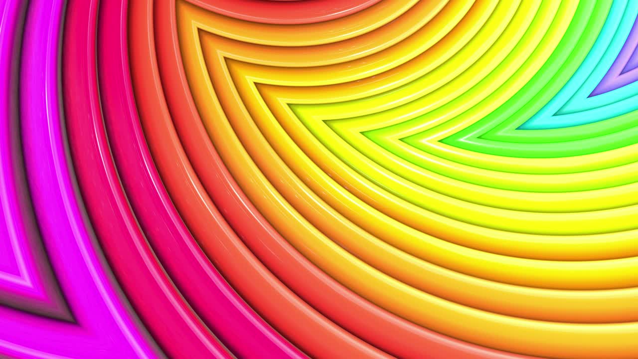 abstracto 3d sin costuras fondo brillante en 4k con cintas de arco iris. rayas multicolores arcoirís moverse cíclicamente en geometría simple estilo creativo de dibujos animados. animación suave en bucle. 43