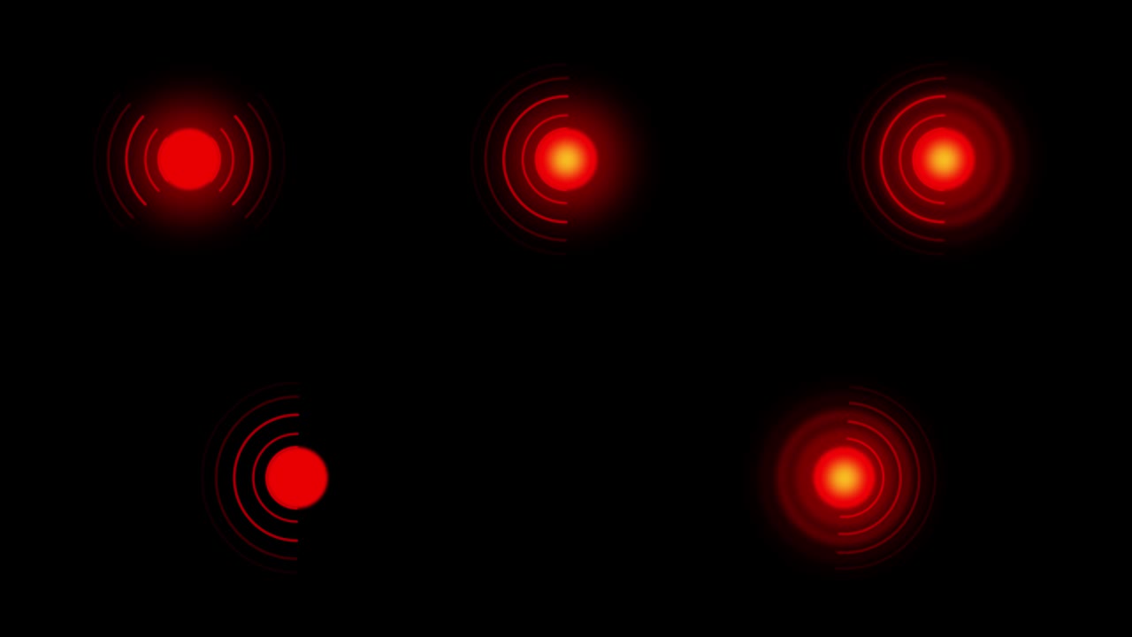 círculos de dolor rojos o marcas de localización parpadean sobre un fondo negro