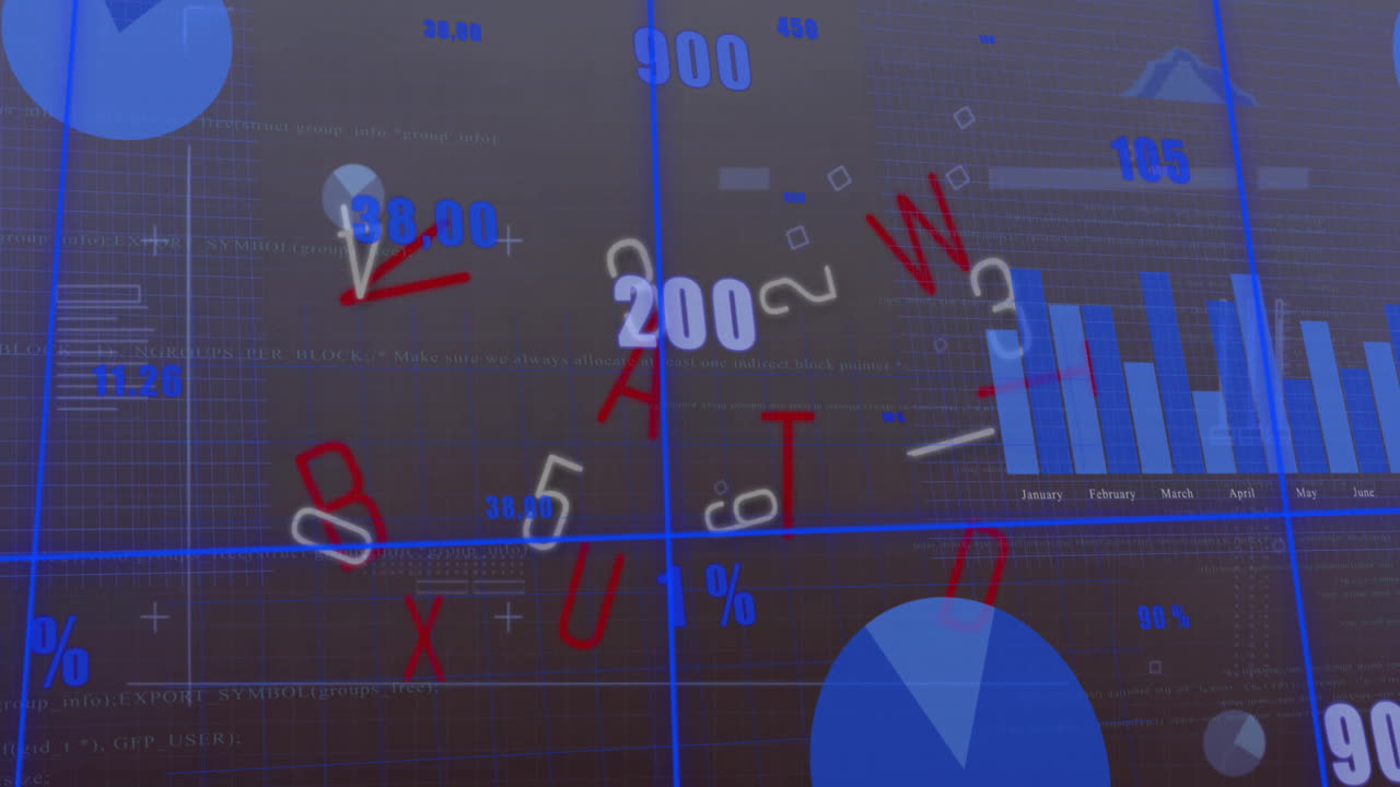 Animation of data processing over grid on black background