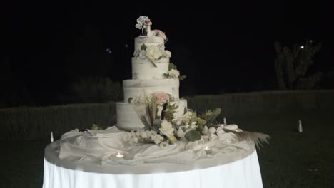 elegant wedding cake at night